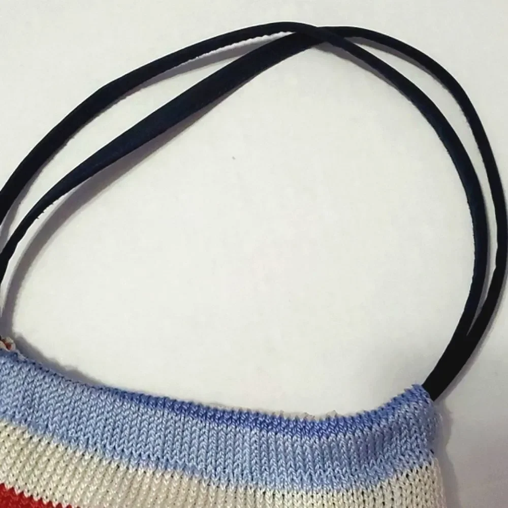 Worthington Retro Y2K Blue Striped Top Handle Knitted Mini Hobo Bag